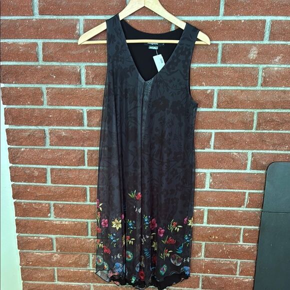 Desigual Black and Floral Sheer Dress - Picture 1 of 8